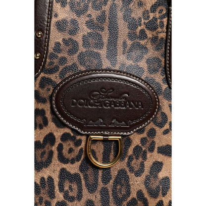 Dolce & Gabbana Brown Leopard Leather Shoulder Strap Tote Bag