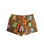 Dolce & Gabbana Brown Multicolor Teddy Bear Men Shorts Swimwear with playful print and drawstring waist.