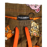 Dolce & Gabbana Brown Multicolor Teddy Bear Men Shorts Swimwear with drawstring waist and playful print.