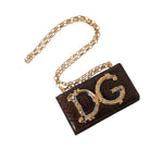 Dolce & Gabbana Brown Python Leather DG Girls Crossbody Phone Bag with chain strap and gold logo.