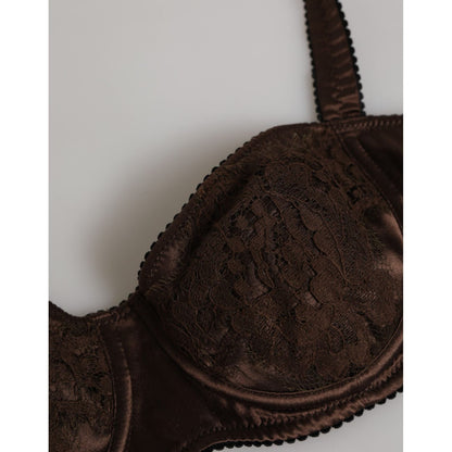 Dolce & Gabbana Brown Silk Underwired Balconette Bra Underwear