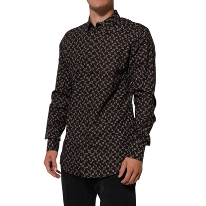 Dolce & Gabbana BrownFloral Collared GOLD Formal Dress Shirt