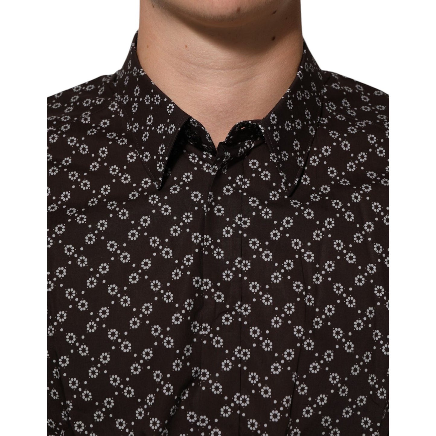 Dolce & Gabbana BrownFloral Collared GOLD Formal Dress Shirt