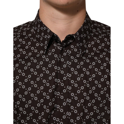 Dolce & Gabbana BrownFloral Collared GOLD Formal Dress Shirt