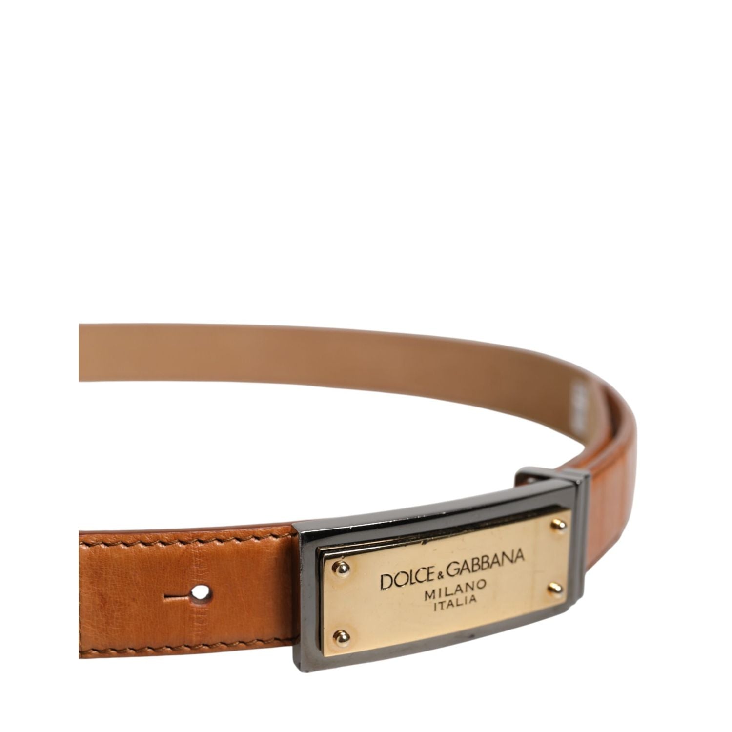 Dolce & Gabbana Browned Off Leather Gold DG Logo Buckle Belt