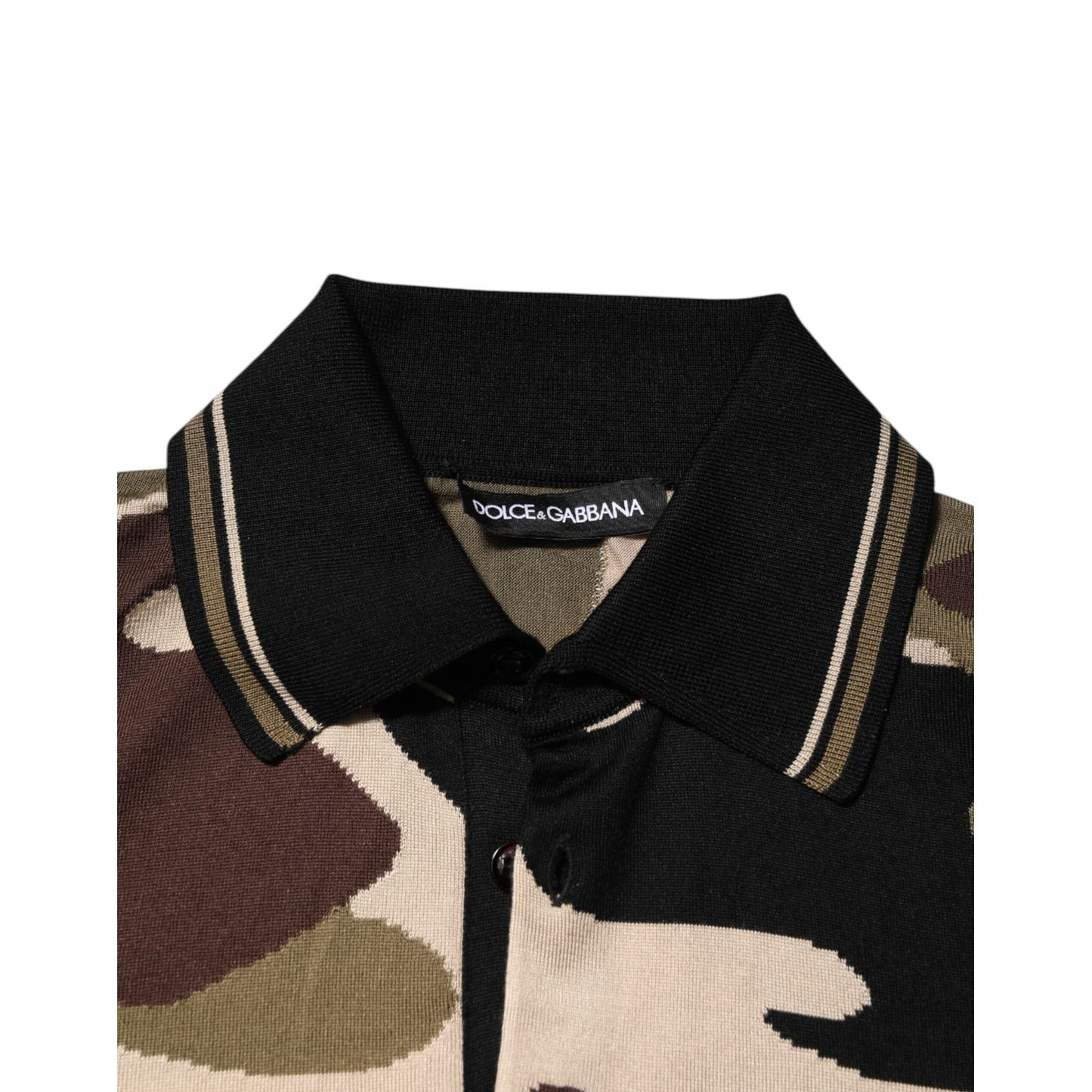Dolce & Gabbana Camouflage Brown Silk MilitaryPolo T-shirt