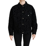 Dolce & Gabbana Cotton Black Leopard Long Sleeve Denim Jacket featuring button-down style and elegant leopard print pattern.