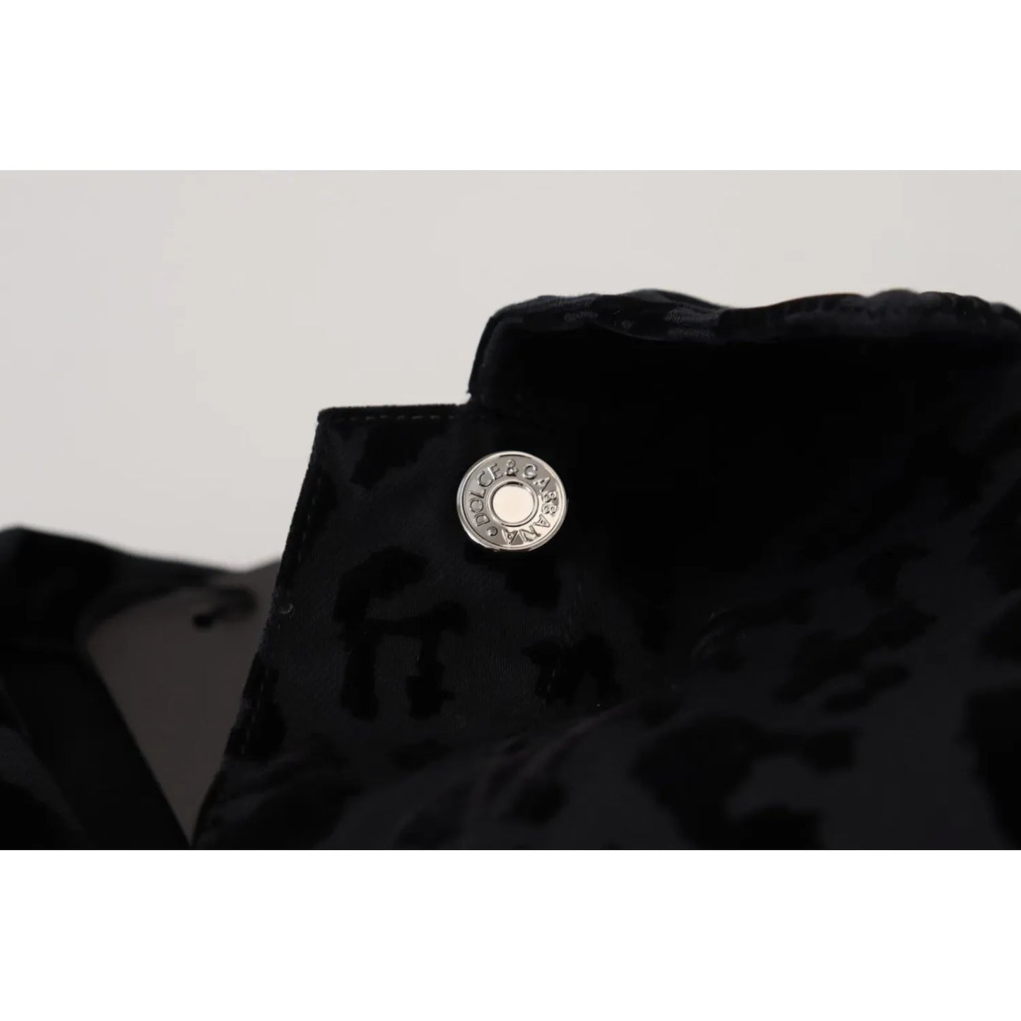 Dolce & Gabbana Cotton Black Leopard Long Sleeve Denim Jacket button detail close-up