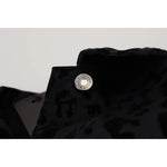 Dolce & Gabbana Cotton Black Leopard Long Sleeve Denim Jacket button detail close-up