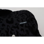 Dolce & Gabbana Cotton Black Leopard Long Sleeve Denim Jacket with logo detail, featuring leopard pattern.