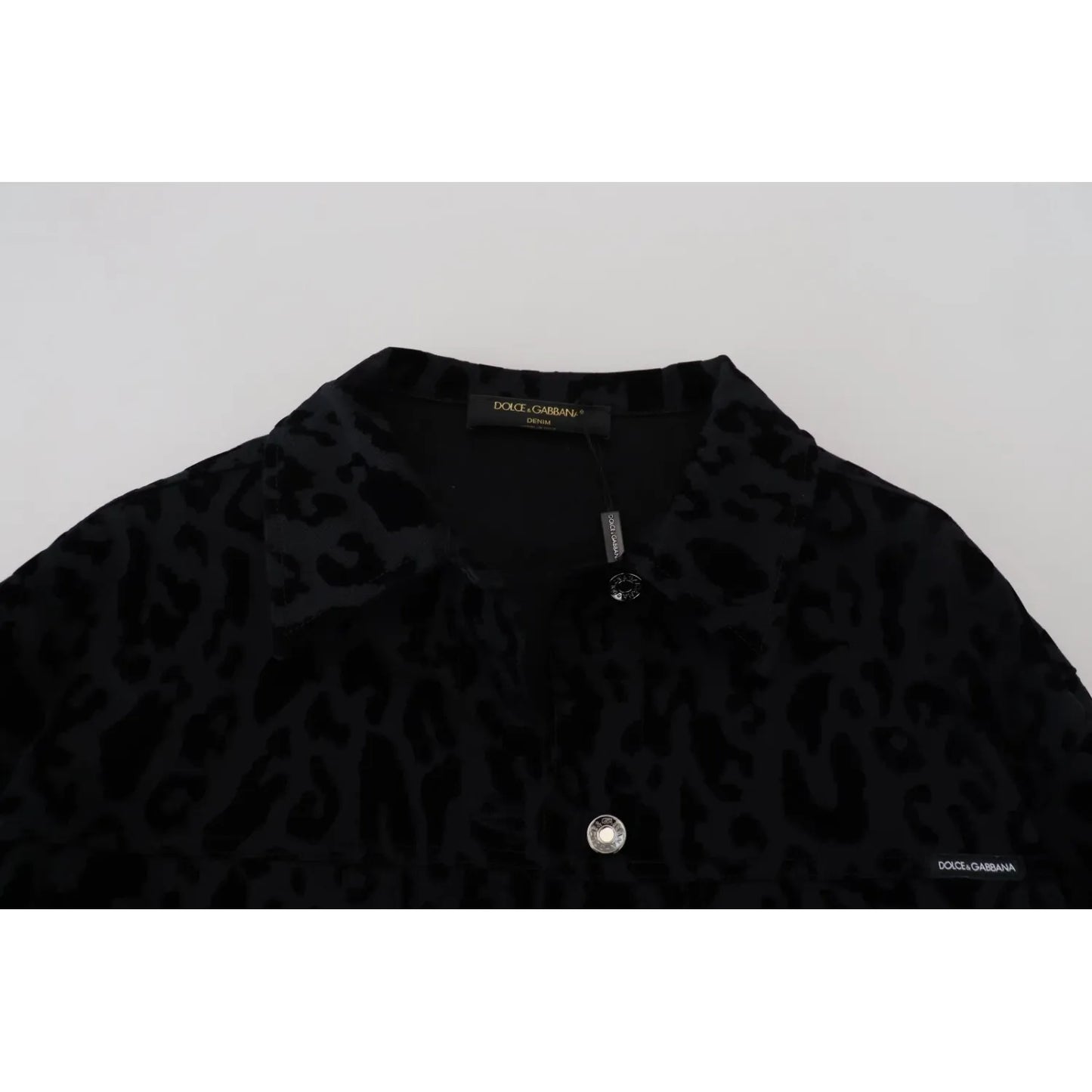 Dolce & Gabbana Cotton Black Leopard Long Sleeve Denim Jacket, featuring button down design and exclusive craftsmanship.
