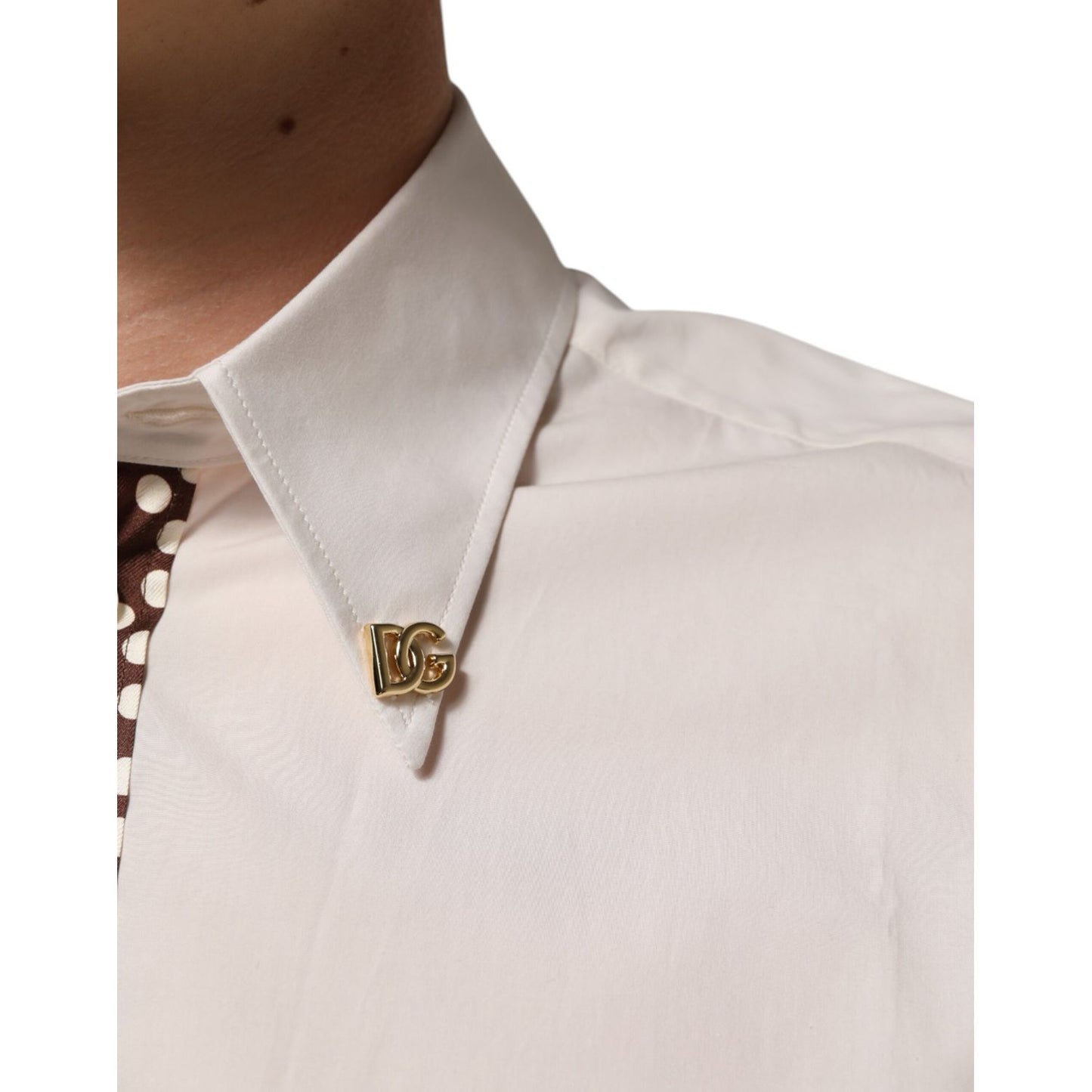 Dolce & Gabbana Cream White Cotton Polka Dot Slim Fit Shirt