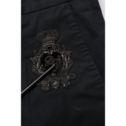 Dolce & Gabbana Dark Blue Logo Cotton Dress Pants