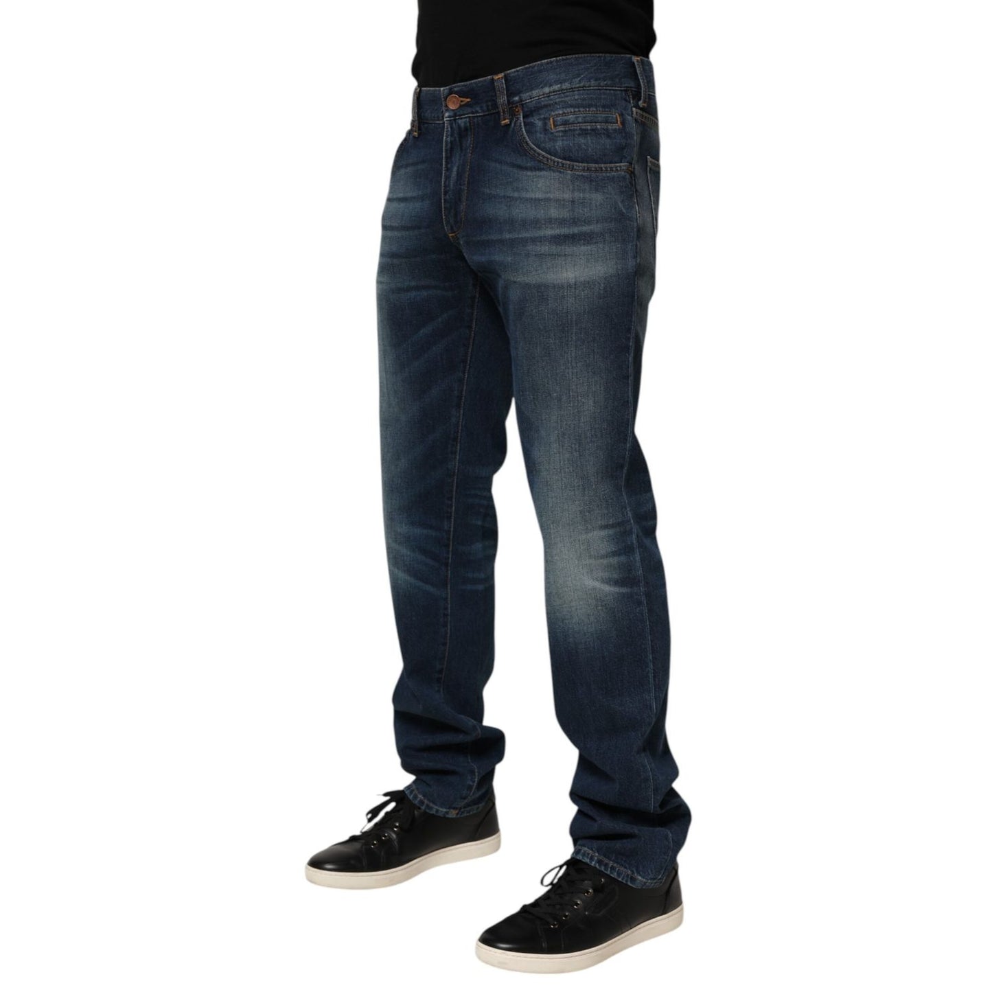 Dolce & Gabbana Dark Blue Washed Cotton Skinny Men Denim Jeans