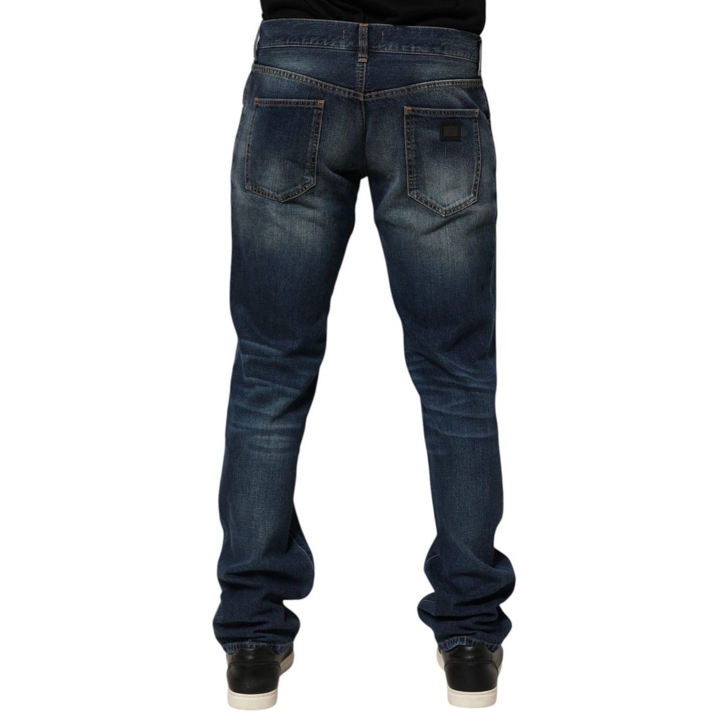 Dolce & Gabbana Dark Blue Washed Cotton Skinny Men Denim Jeans