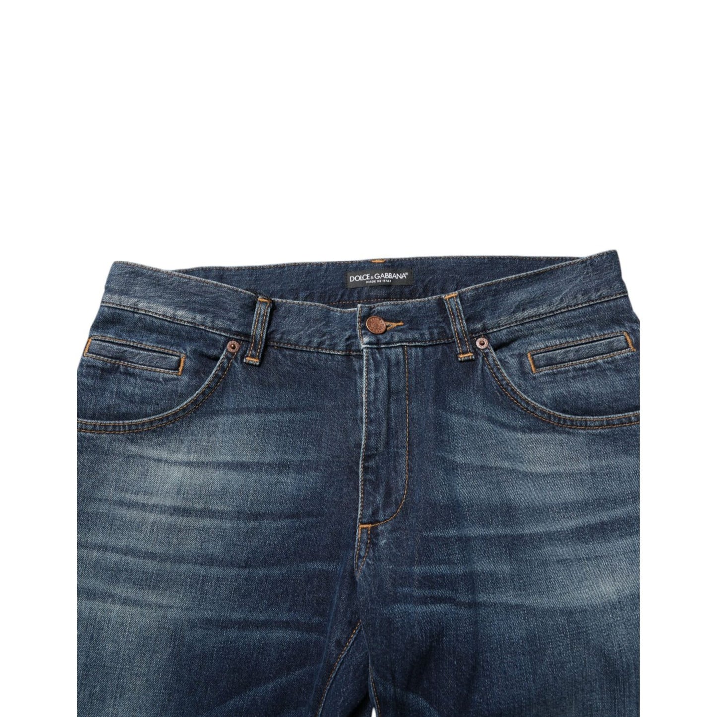 Dolce & Gabbana Dark Blue Washed Cotton Skinny Men Denim Jeans