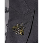Dolce & Gabbana Dark Gray Bee Embroidery SICILIA Coat Blazer