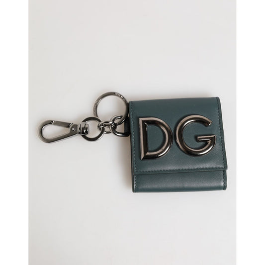 Dolce & Gabbana Dark Green Leather DG Logo Coin Purse Bag Charm Wallet with keyring and lobster clasp.