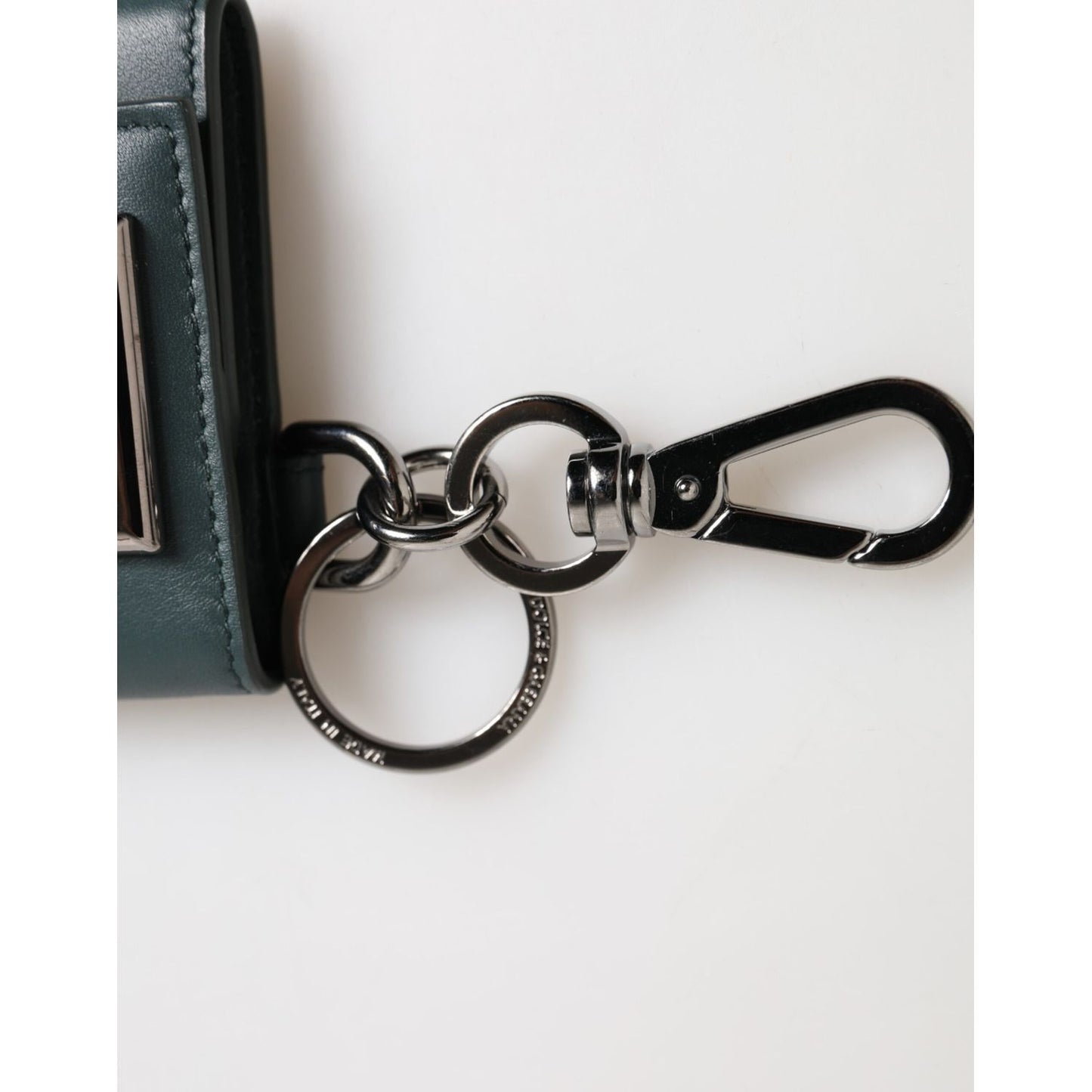 Dolce & Gabbana Dark Green Leather DG Logo Coin Purse Bag Charm Wallet with keyring and lobster clasp