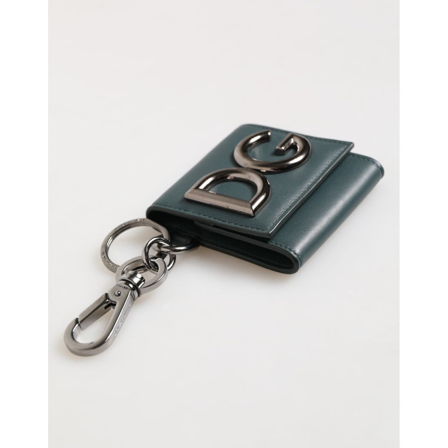 Dolce & Gabbana Dark Green Leather DG Logo Coin Purse Bag Charm Wallet with keyring and lobster clasp