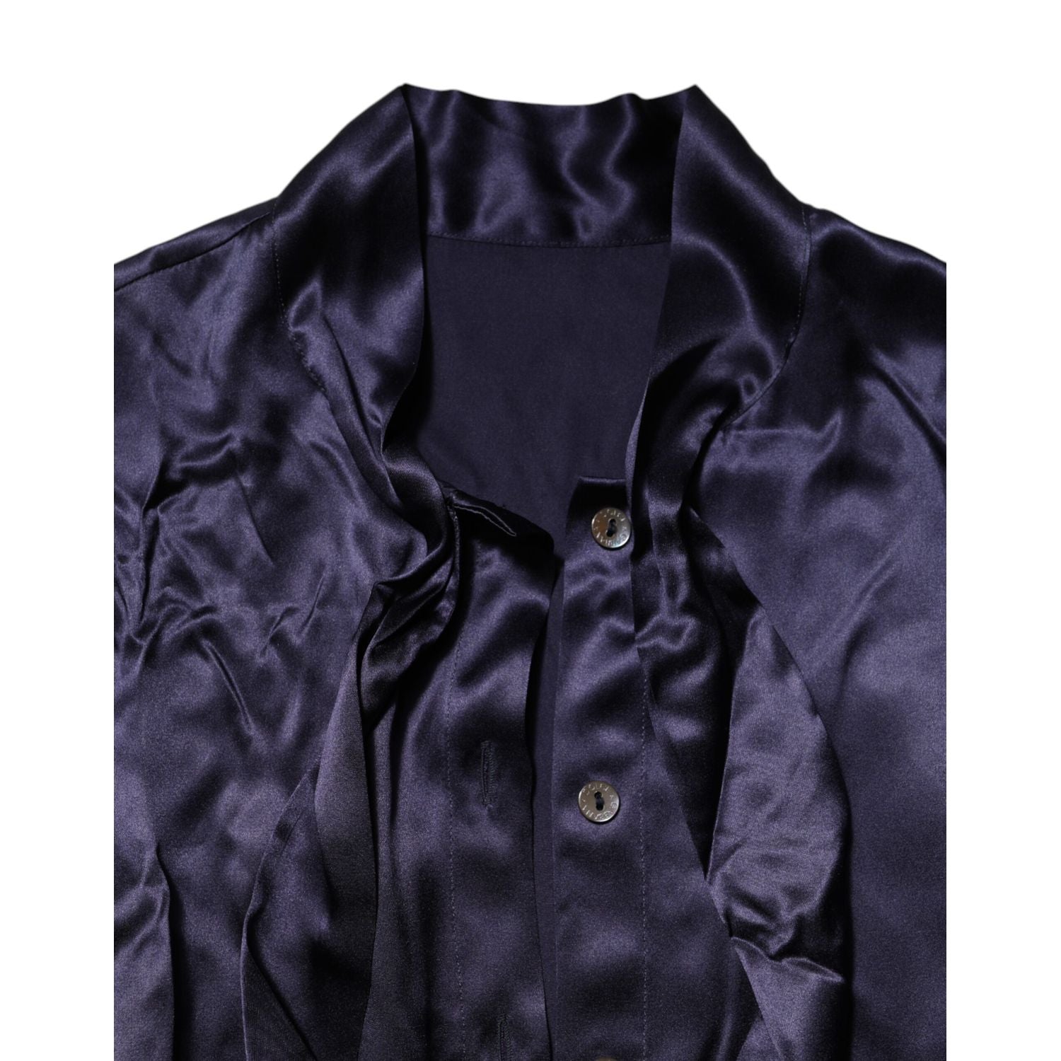 Dolce & Gabbana Dark Purple Silk Ascot Collared Blouse Top