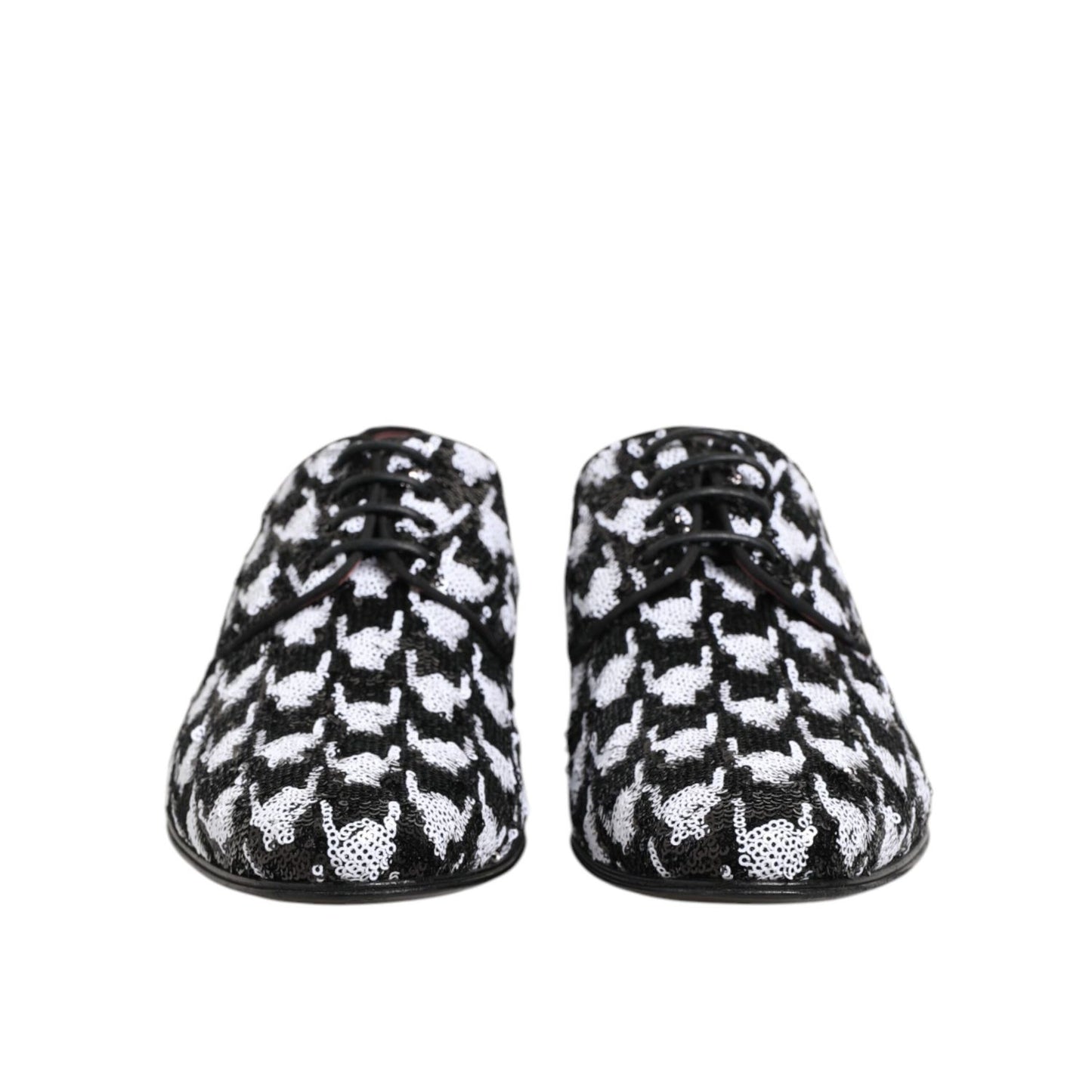 Dolce & Gabbana Dress Black White Sequined Lace Up Derby Shoes