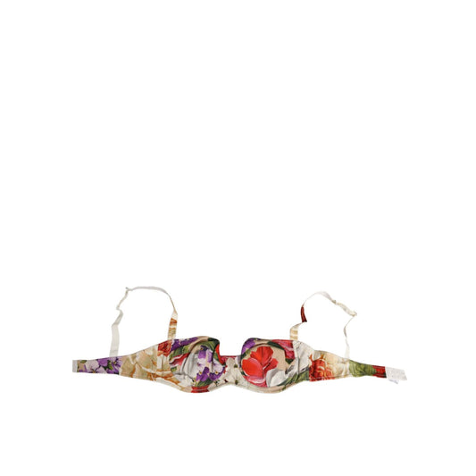 Dolce & Gabbana Floral Print Semi Padded Balconette Bra Underwear in multicolor floral on beige, featuring adjustable straps and underwire support.