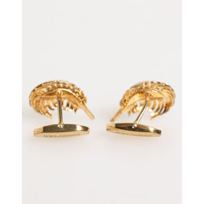 Dolce & Gabbana Gold 925 Sterling Silver Crystal Leaf Accessory Cufflink
