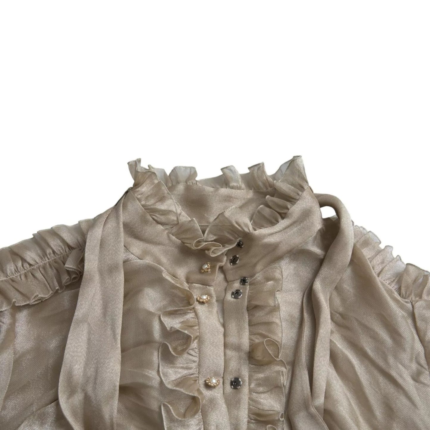 Dolce & Gabbana Gold Ascot Collar Ruffles Blouse Top