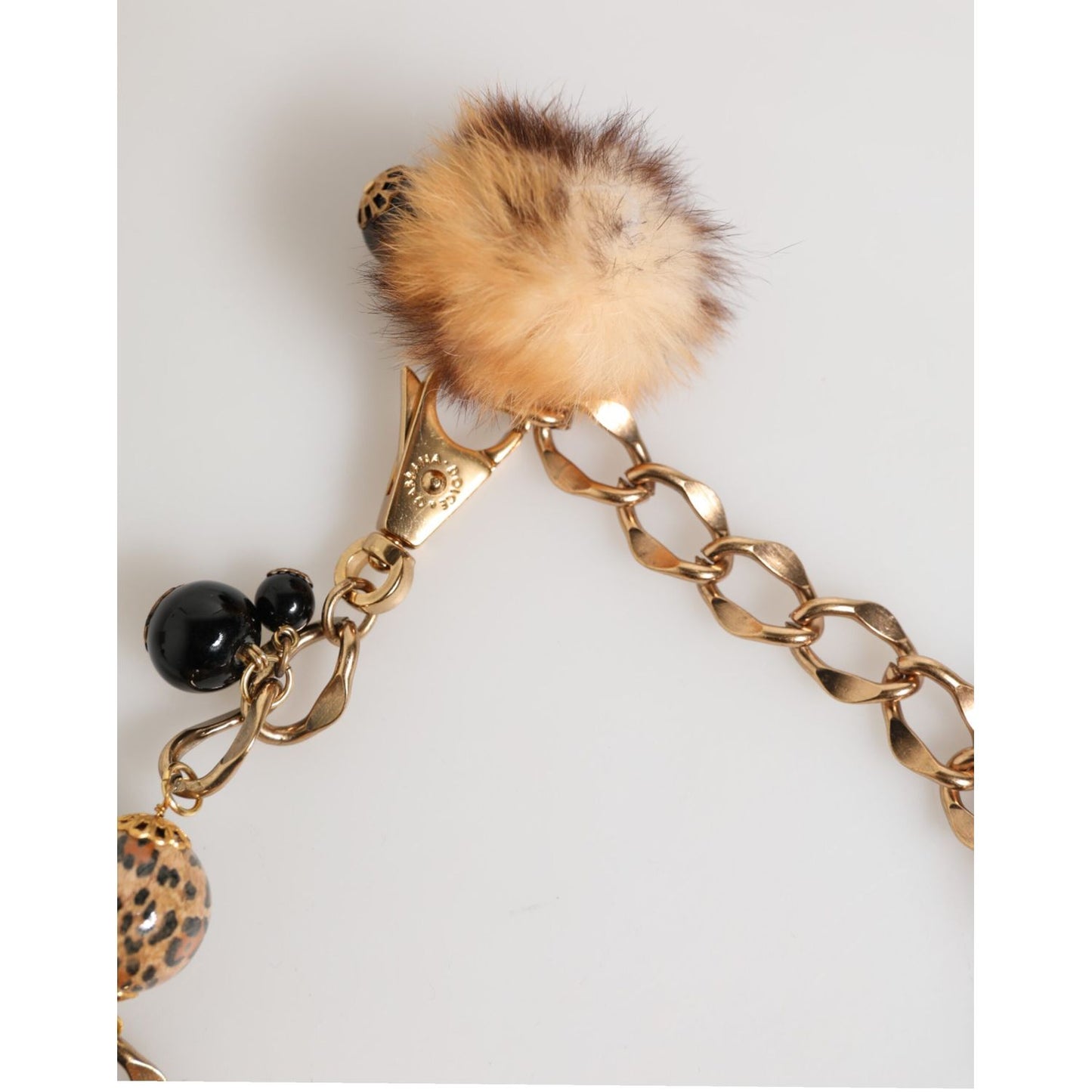Dolce & Gabbana Gold Black Crystals Lapin Fur Filigree Choker Necklace