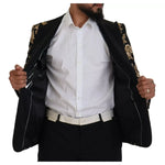 Dolce & Gabbana Gold Black Floral Embroidered Jacket Blazer