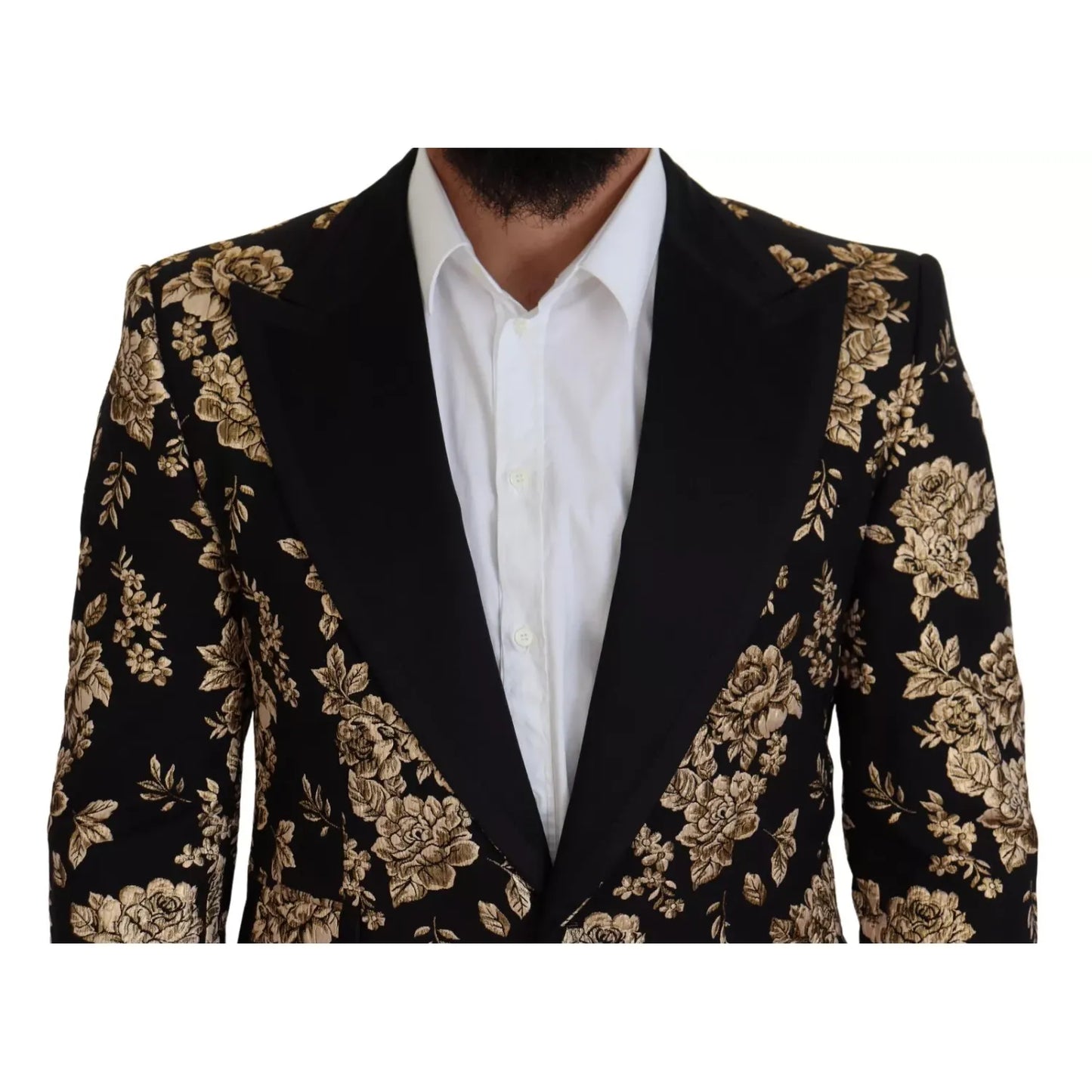 Dolce & Gabbana Gold Black Floral Embroidered Jacket Blazer