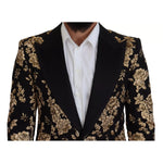 Dolce & Gabbana Gold Black Floral Embroidered Jacket Blazer