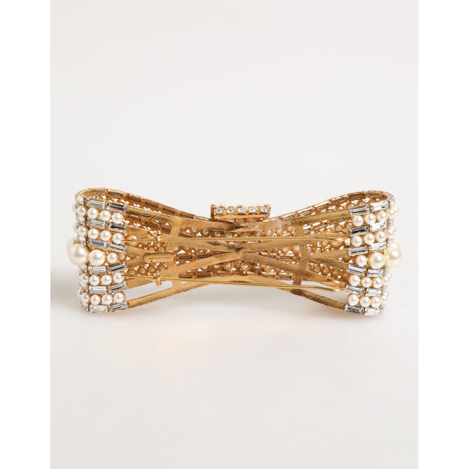 Dolce & Gabbana Gold Brass Glas Crystal Faux Pearl Embellished Brooch