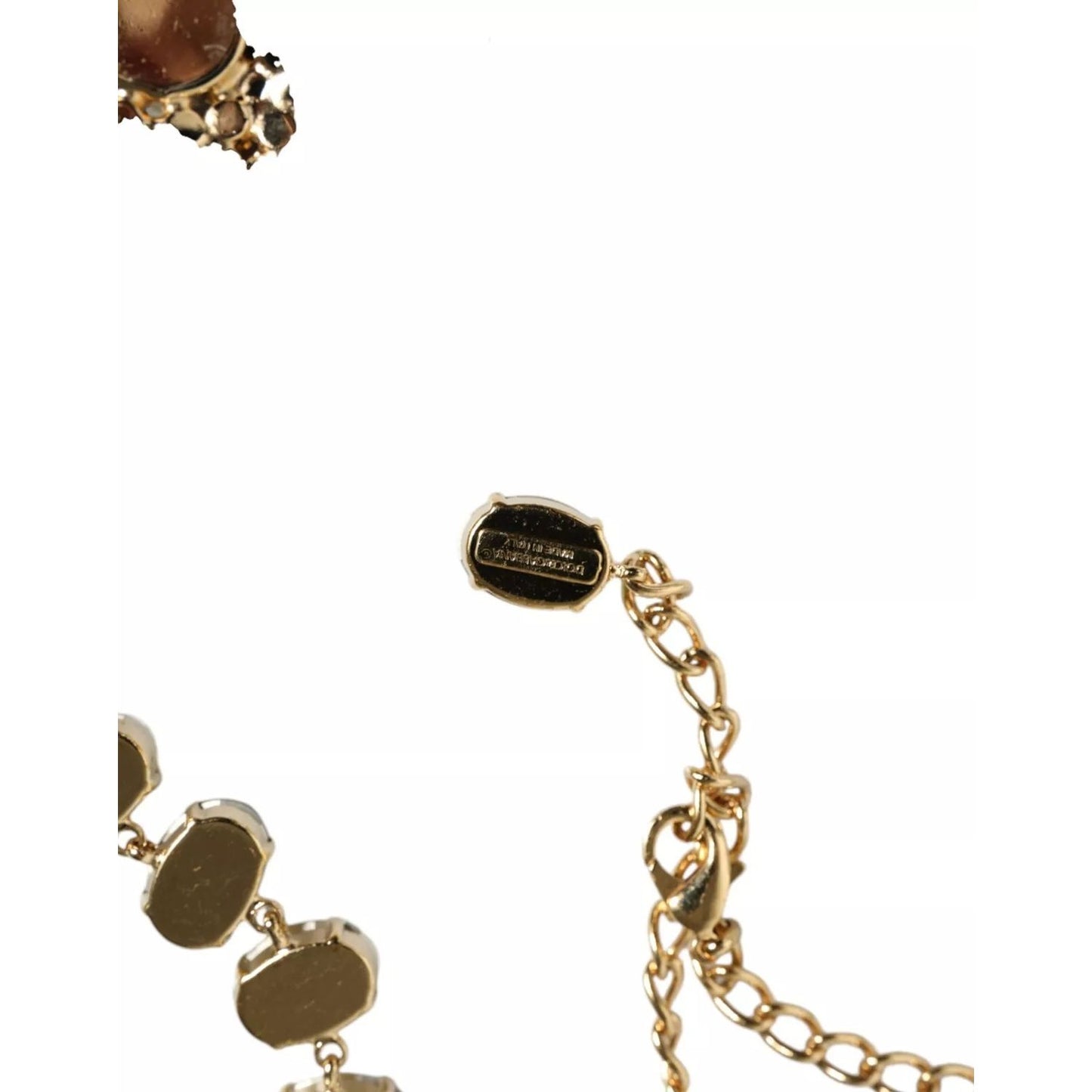 Dolce & Gabbana Gold Brass Link Chain Rose Petal Crystal Necklace logo detail