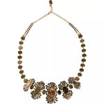 Dolce & Gabbana Gold Brass Link Chain Rose Petal Crystal Necklace with floral design and multicolor crystals