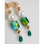 Dolce & Gabbana Gold Brass Multicolour Pearl Green Blue Drop Logo DG Earrings