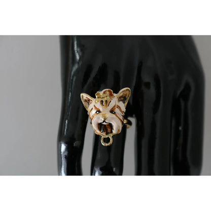 Dolce & Gabbana Gold Brass Resin Beige Dog Pet Accessory Ring