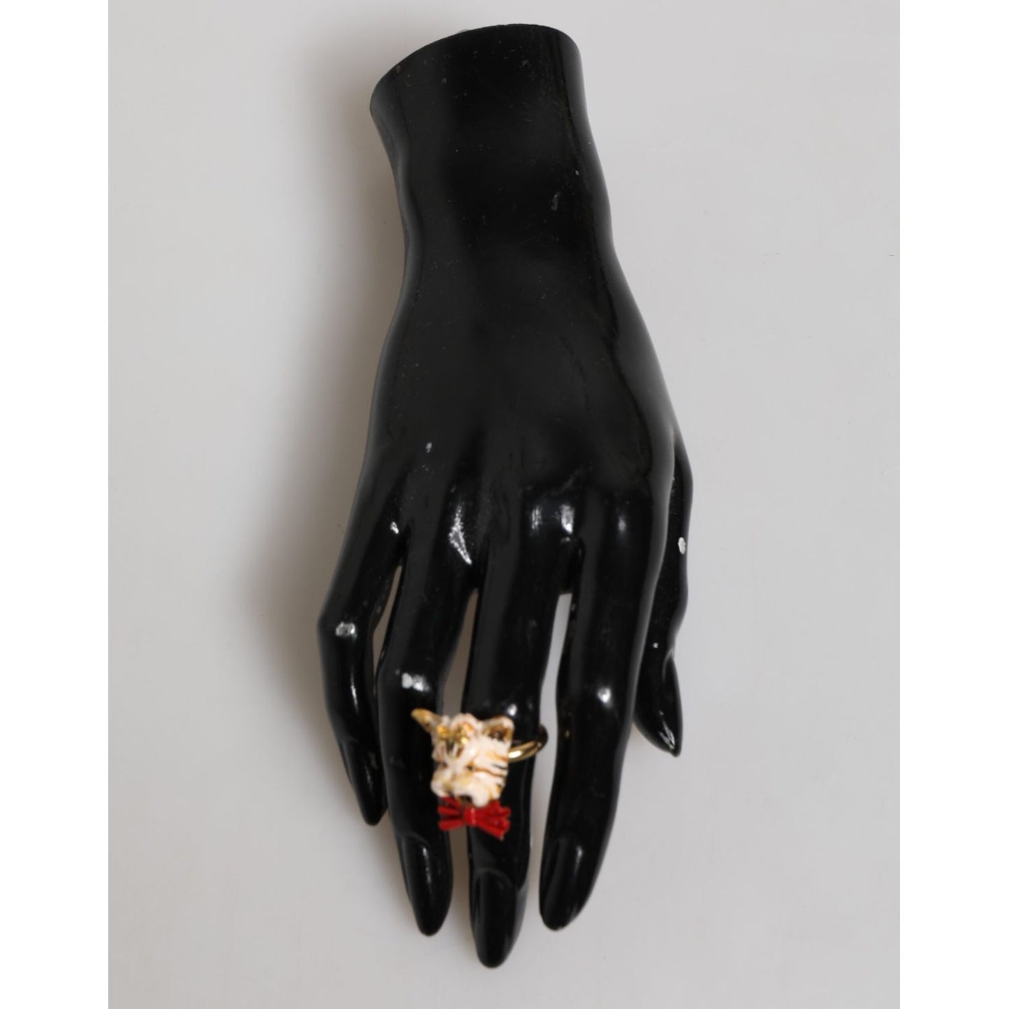 Dolce & Gabbana Gold Brass Resin Beige Dog Pet Accessory Ring