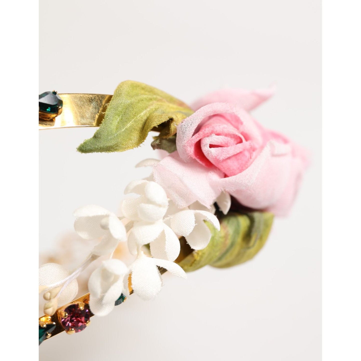 Dolce & Gabbana Gold Floral Tiara Pink Roses Crystal Crown Headband