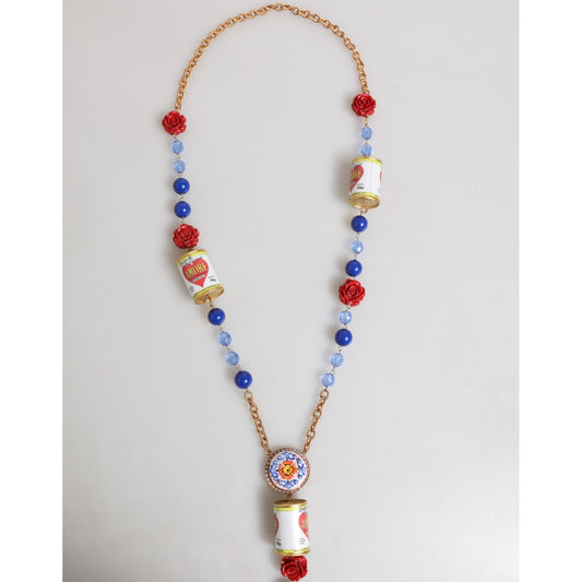 Dolce & Gabbana Gold Multicolor Amore Heart Can Beads Rose Pendant Necklace