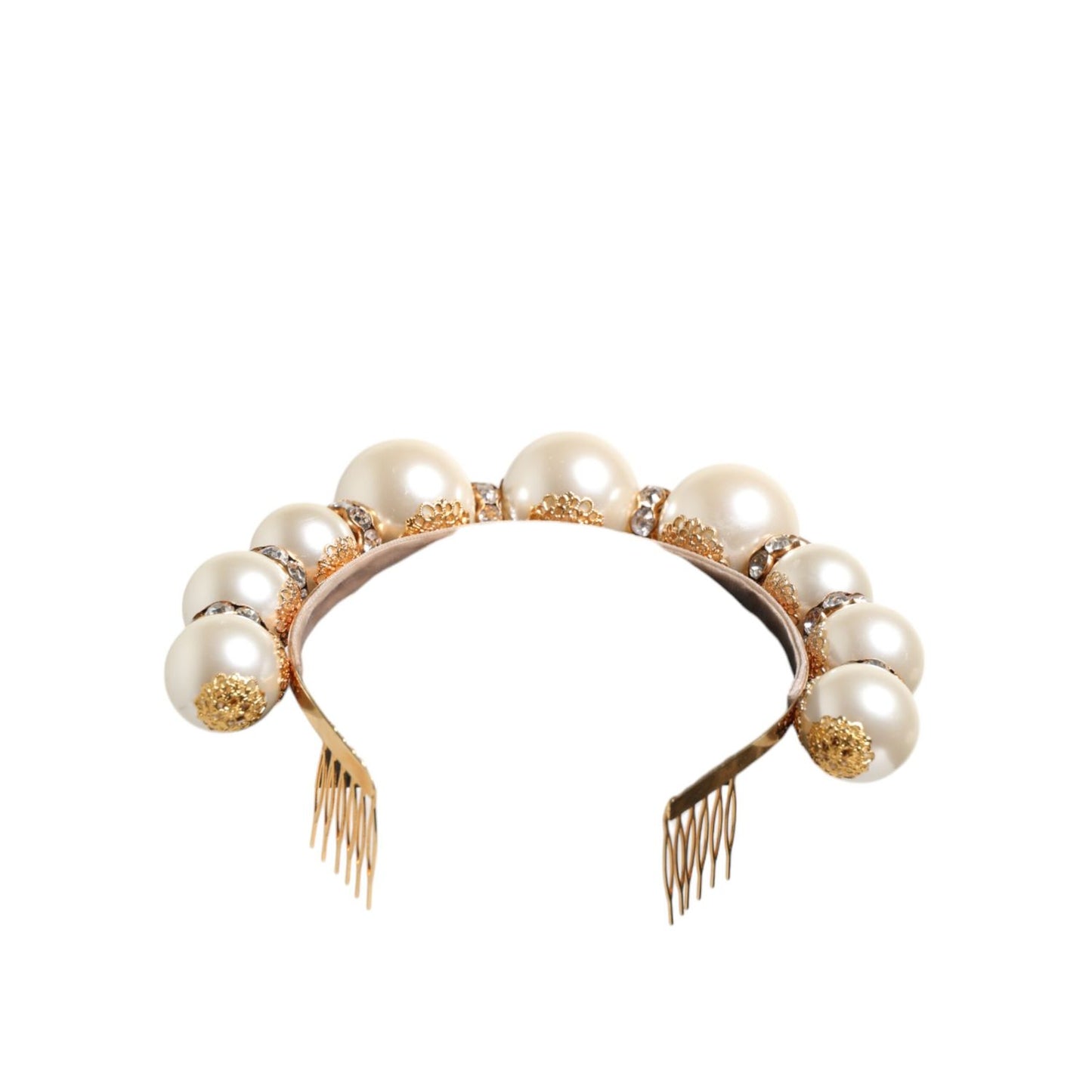 Dolce & Gabbana Gold Pearl Crystal Embellished Tiara Hair Accessory Headband