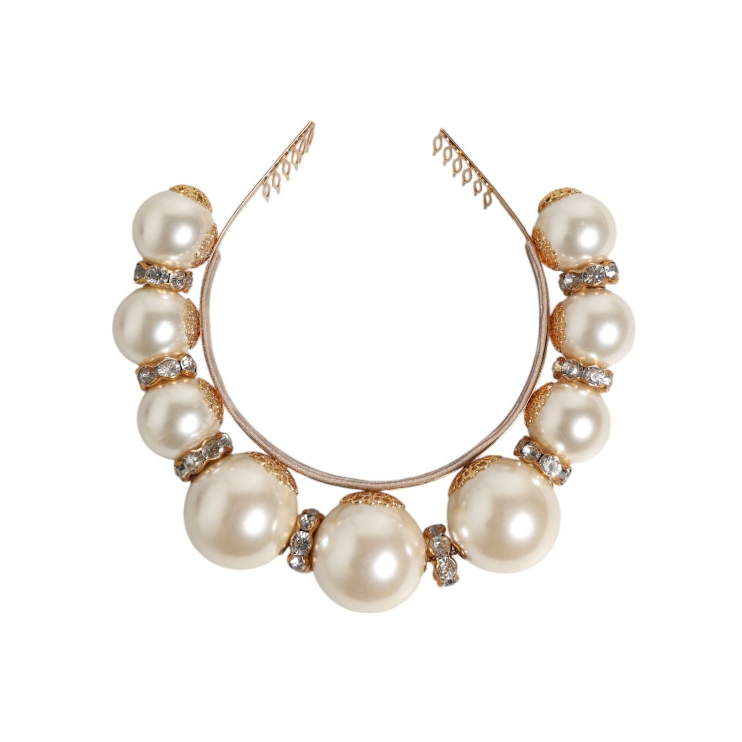 Dolce & Gabbana Gold Pearl Crystal Embellished Tiara Hair Accessory Headband
