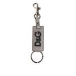 Dolce & Gabbana Gray Leather Logo Metal Ring Keychain Holder Keyring
