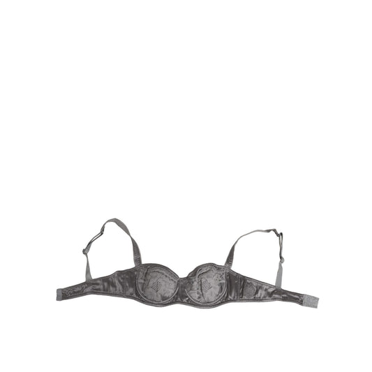 Dolce & Gabbana Gray Silk Underwired Balconette Bra Underwear, elegant satin with adjustable straps, luxurious Italian design.
