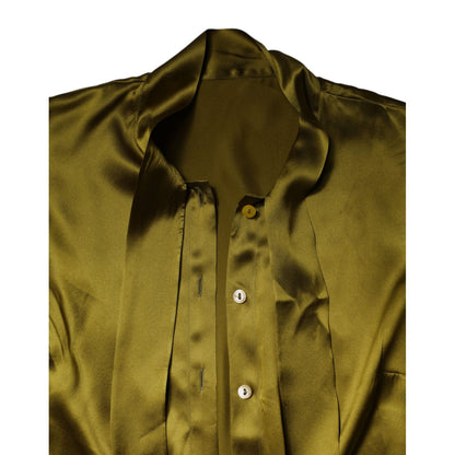 Dolce & Gabbana Green Ascot Collar Long Sleeves Blouse Top