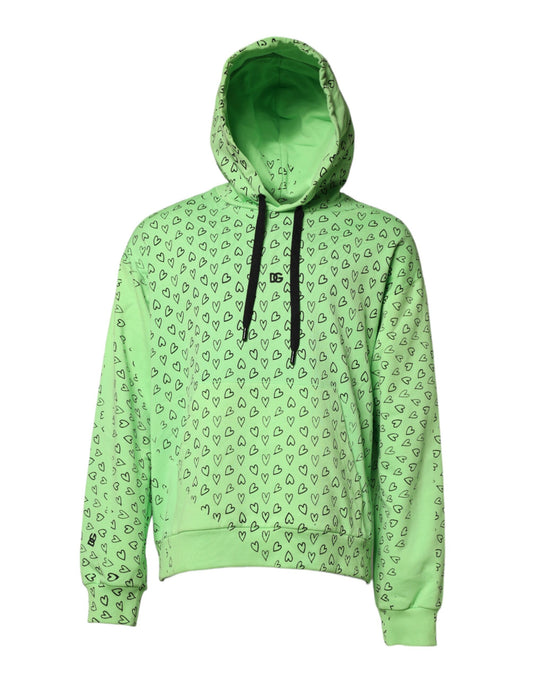 Dolce & Gabbana Green Cotton Logo Heart Print Hooded Sweater TSH90267-54