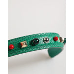 Dolce & Gabbana Green Embellished Leather Bag Handle Women Shoulder Strap with studs and colorful details, luxury brand accessory