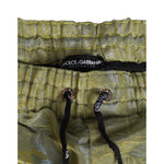 Dolce & Gabbana Green Polyester Metallic Logo Print Men Swimwear with drawstring and elastic waist close-up