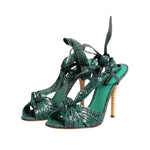 Dolce & Gabbana Green Python Leather Heels Sandals Shoes